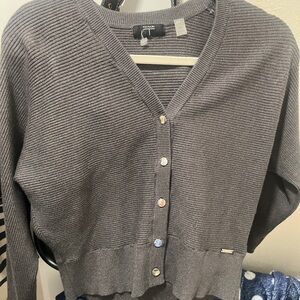 Tahari Charcoal Button-Up Cardigan